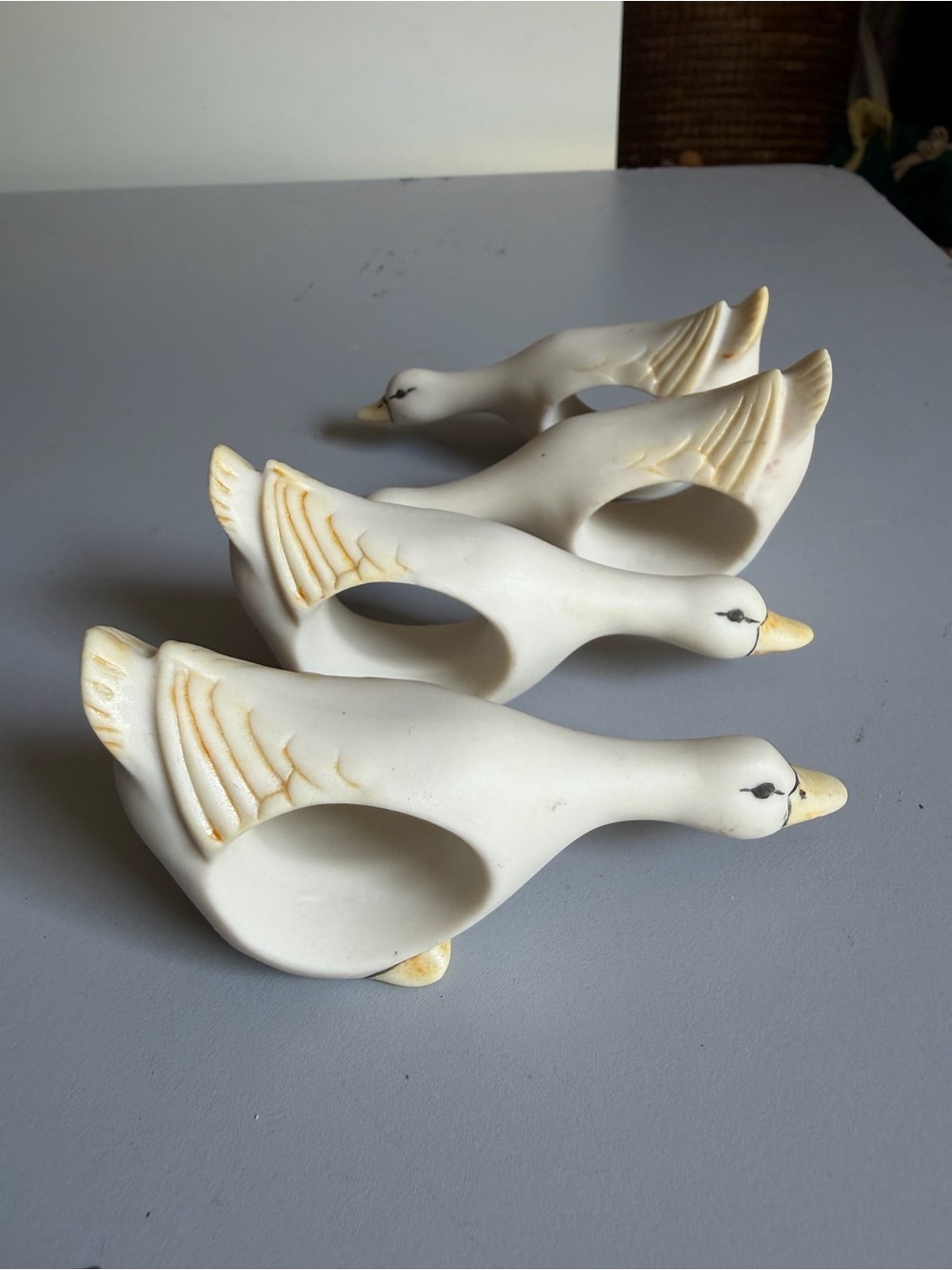 Vintage White Porcelain Goose Napkin Rings Set of 4